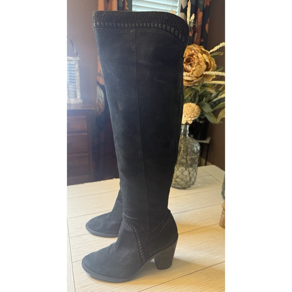 VINCE CAMUTO MADOLEE Over The Knee Black Suede Boots W/ Zipper, 4"Block Heel 8.5